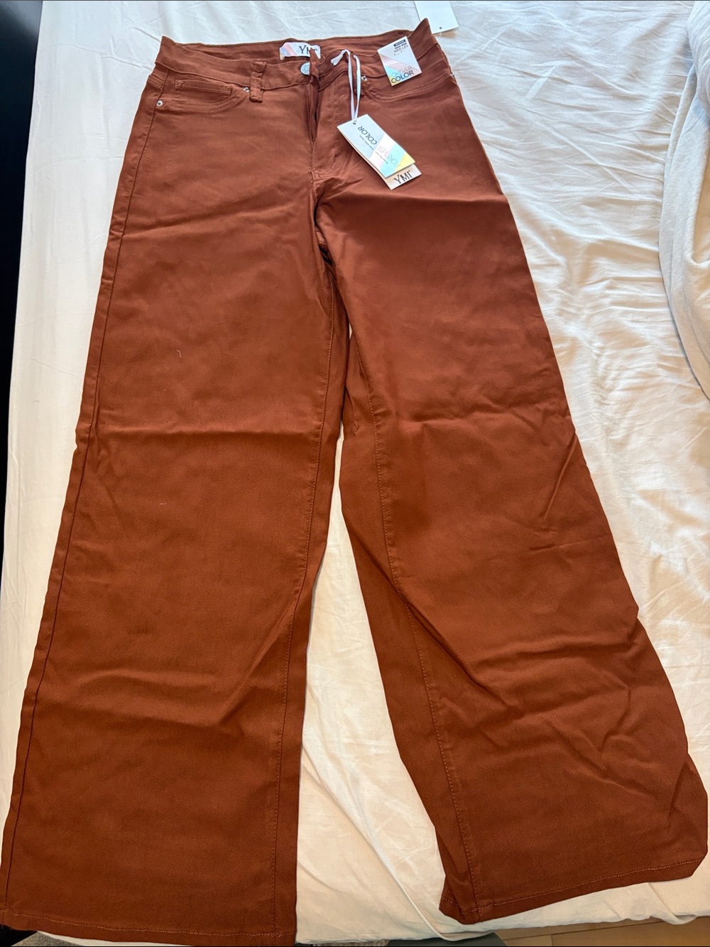 YMI Wide Leg Pants in Rust Brown